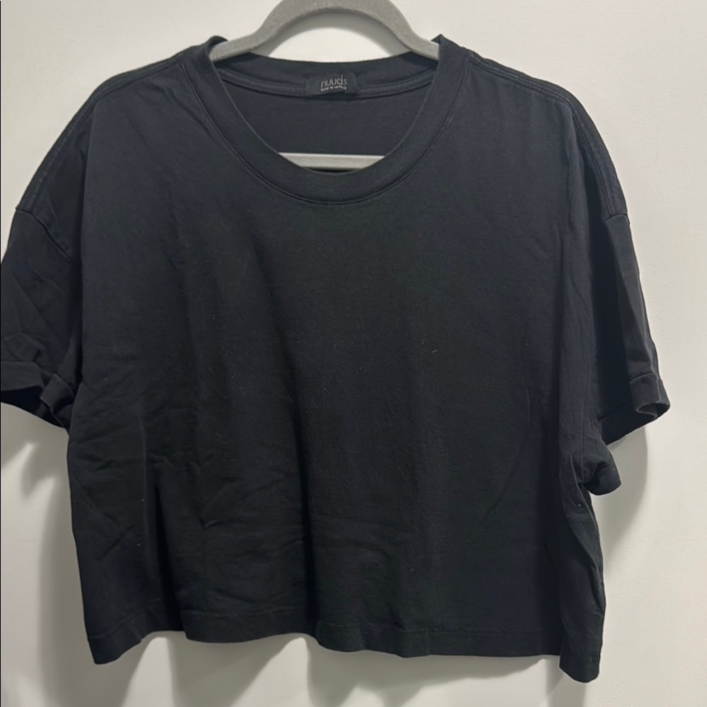 Nuuds Black Crop Boxy Short Sleeve T-Shirt